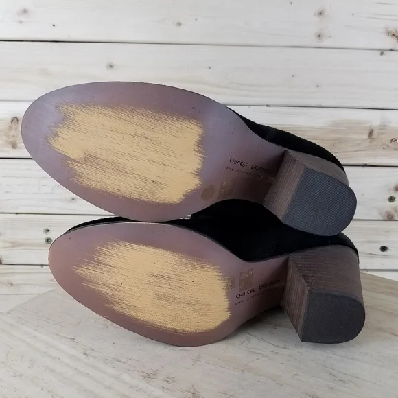 Distressed Western Biker 9 US Black Suede/Leather Slouch Heeled Bootie Boots NEW - Picture 12 of 14